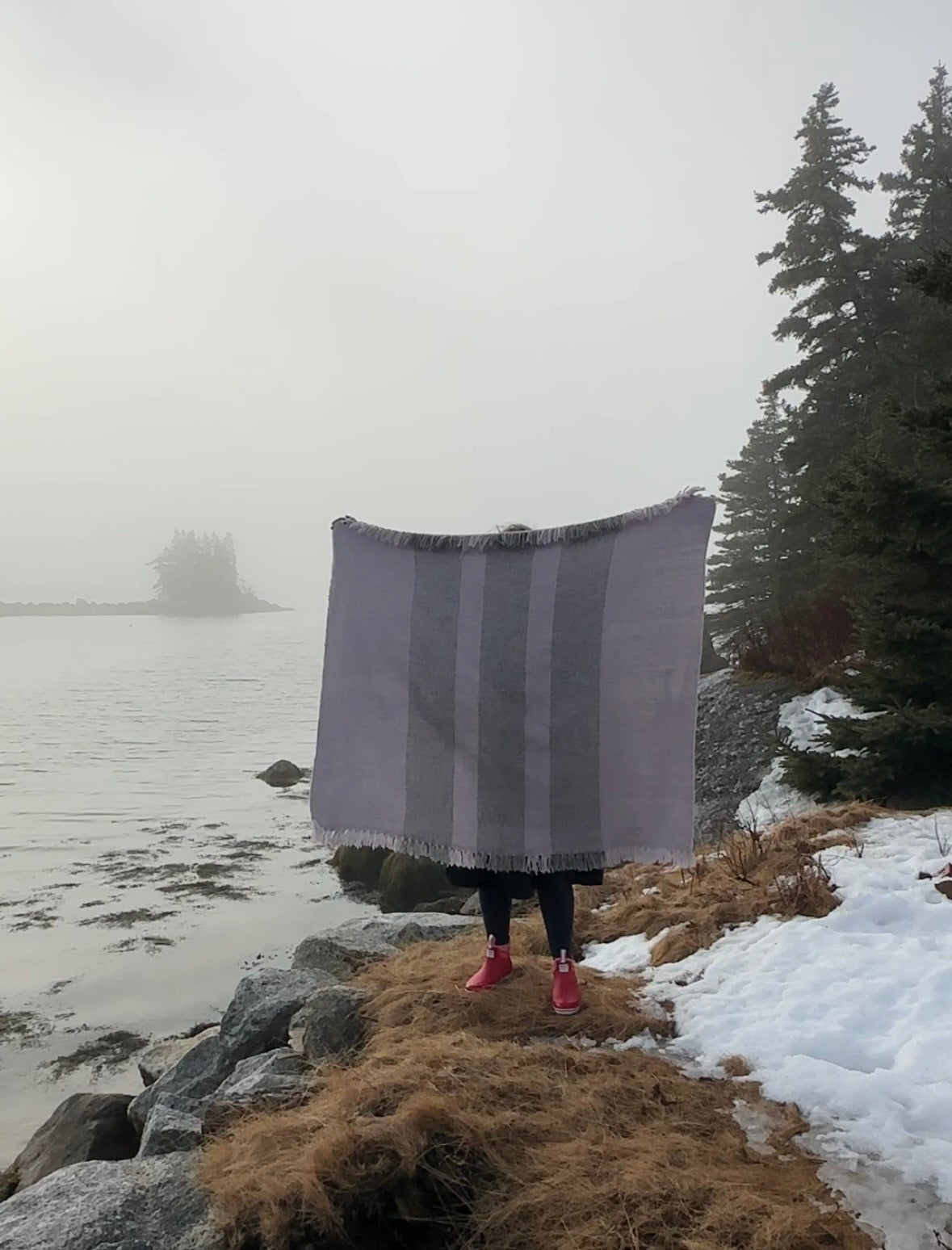 Handwoven Canadian Wool Blanket, Fundy Fog