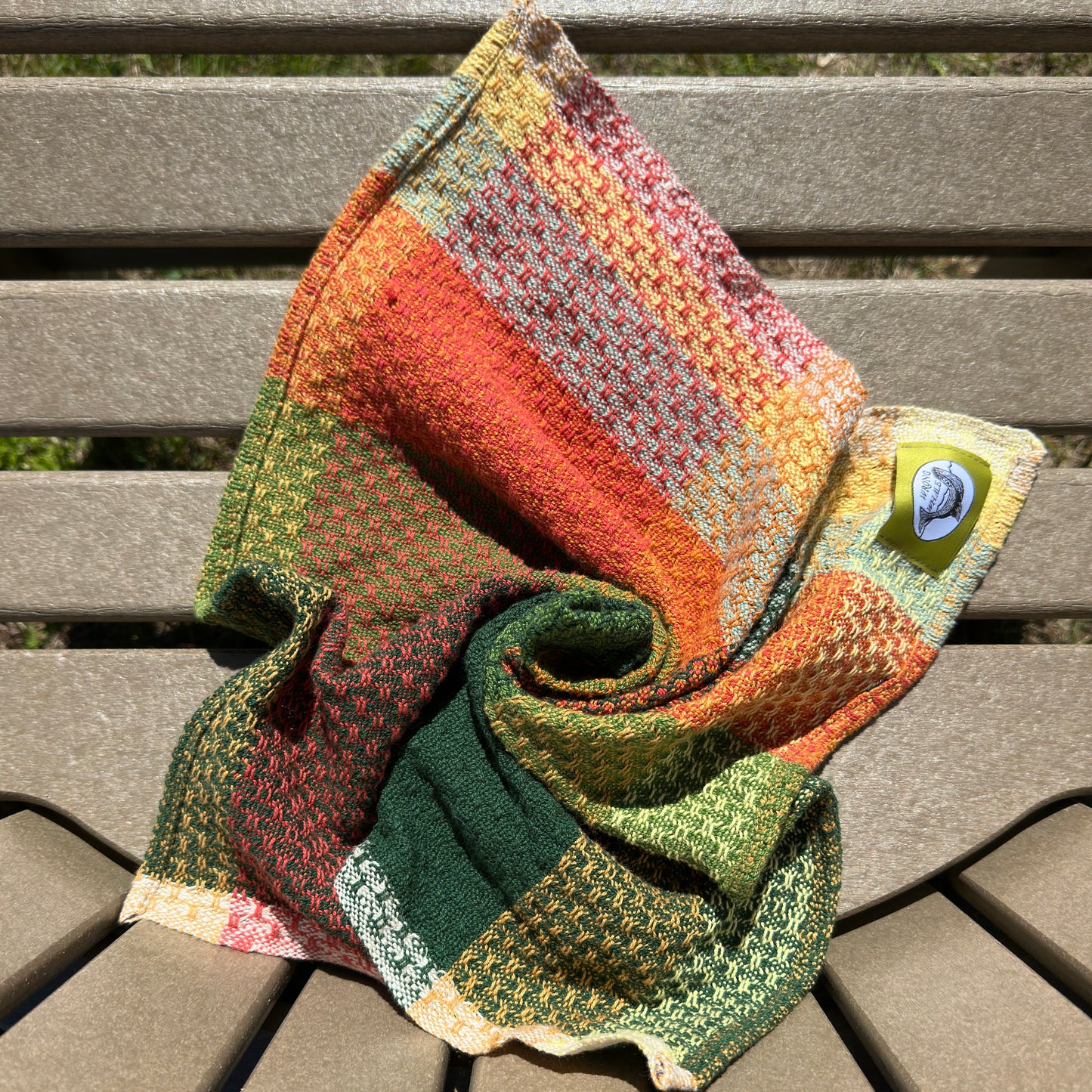 Handwoven Cotton Tea Towel,  Design: Growth #7