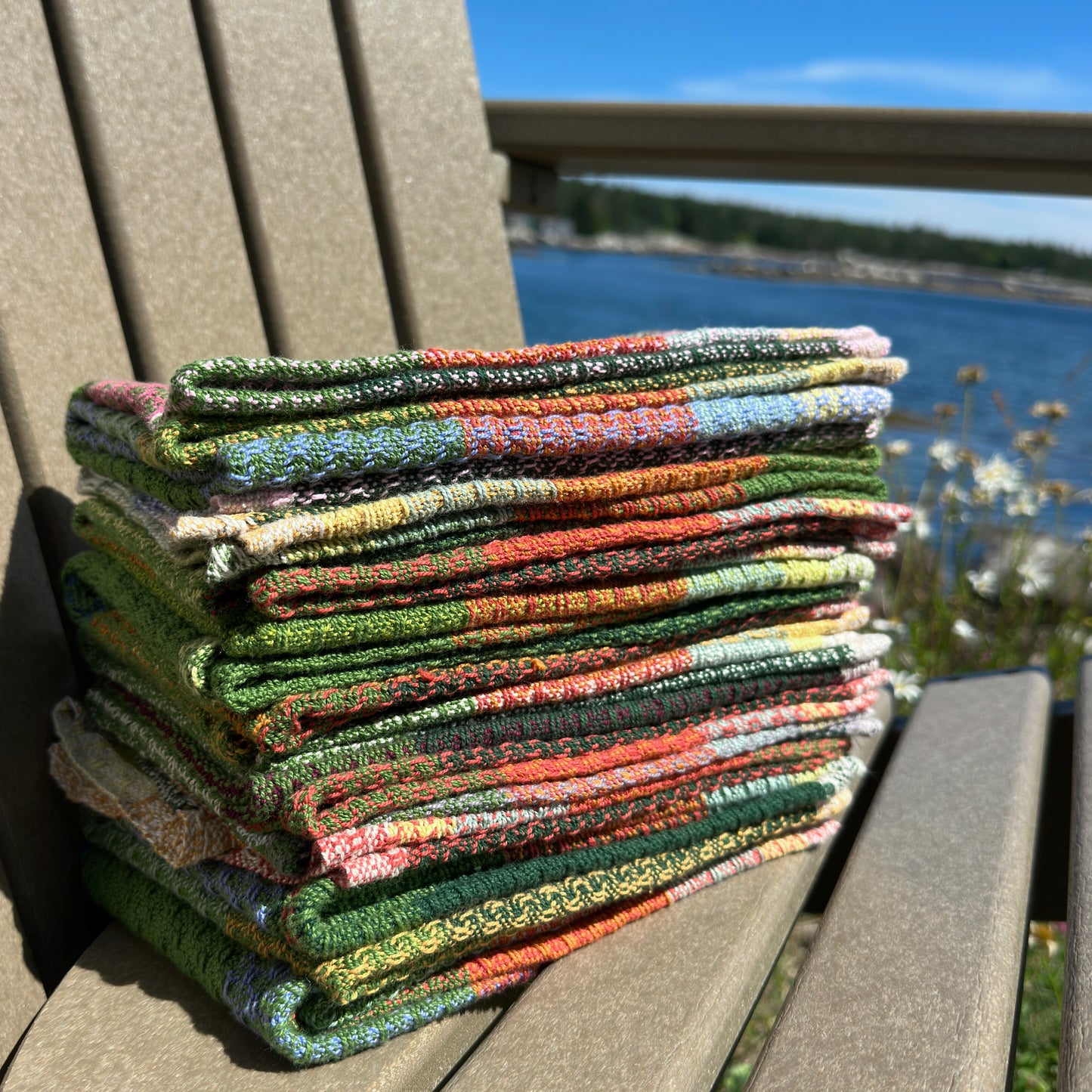 Handwoven Cotton Tea Towel,  Design: Growth #2